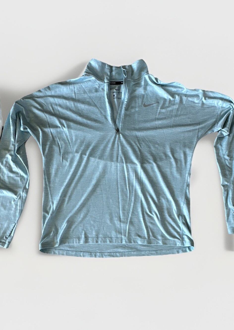 Nike Dri Fit Womens Medium Running Top Blue Quarter Zip Mock Neck Pullover